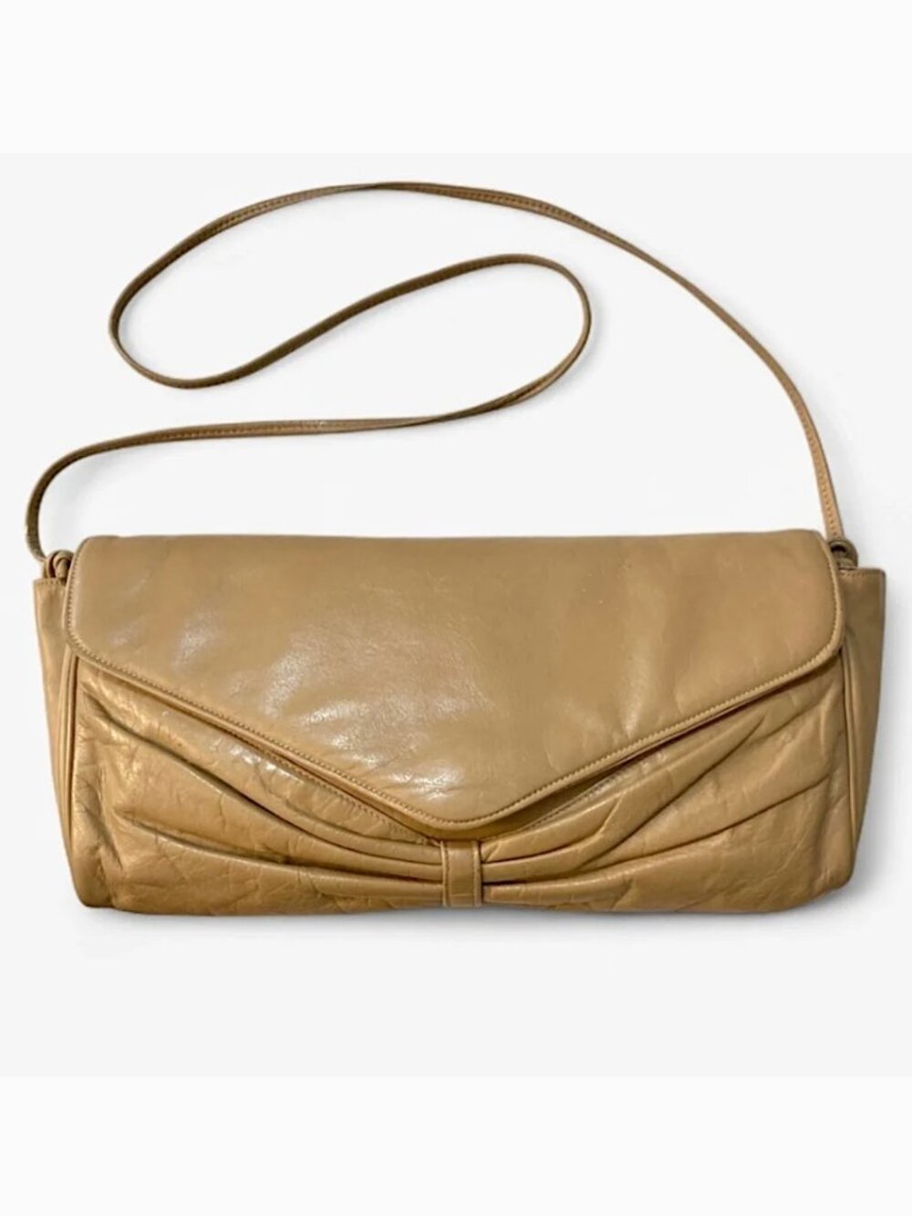 Vintage PIERRE CARDIN Leather Clutch Shoulder Bag Tan Parisian